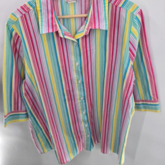 American Sweetheart Rainbow Vertical Stripes 3/4 Sleeves Button Down Shirt XL - Picture 3 of 8